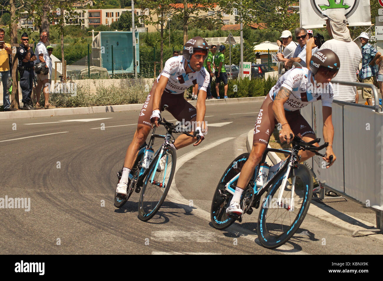 NICE - JULY 2ND : The TOUR 2013  (Tour de France). AG2R LA MONDIALE Team during Nice/Nice Stage 4 (25 km)... Stock Photo