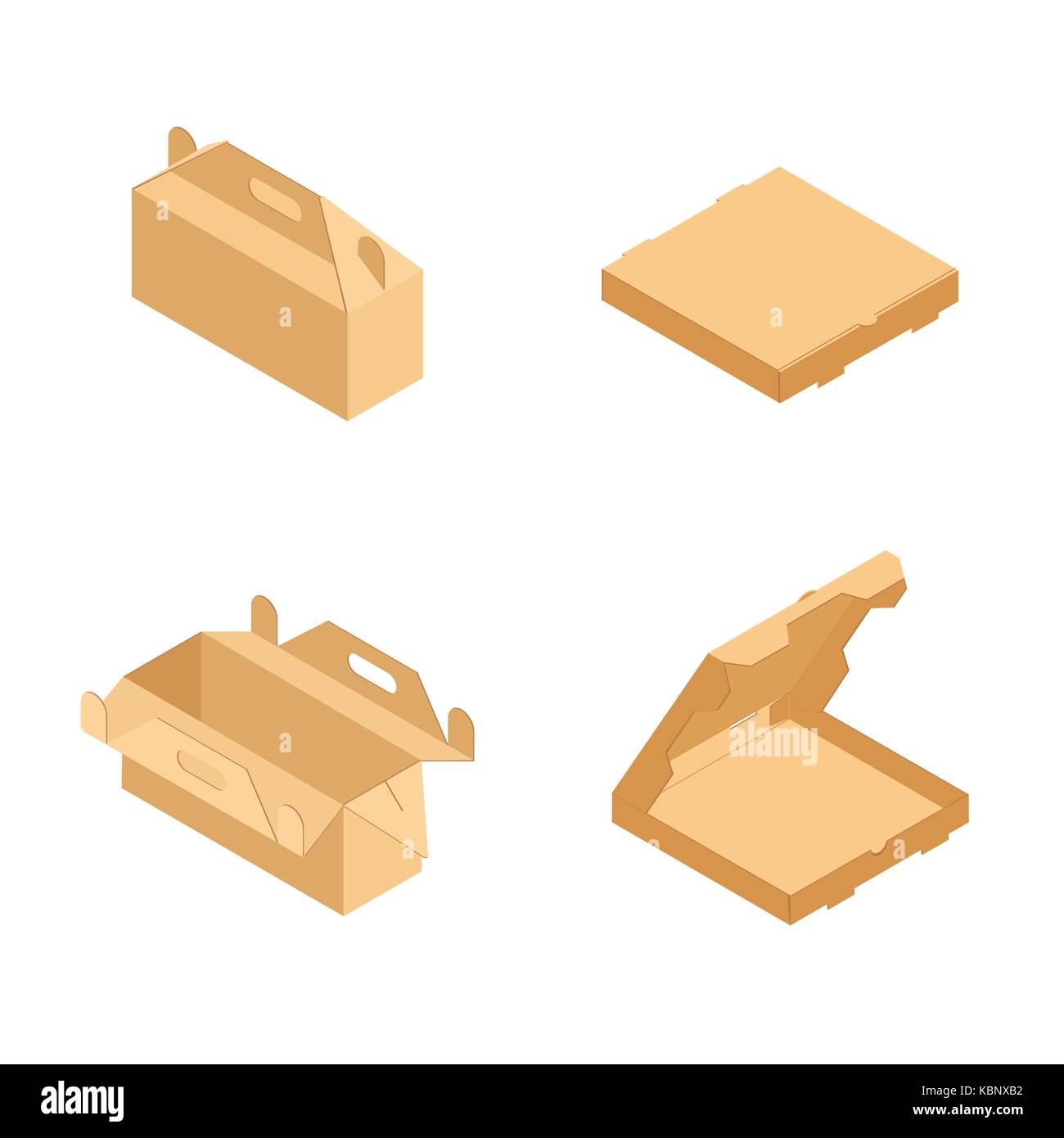 Vector illustration isometric 3d empty opened and closed brown pizza ...