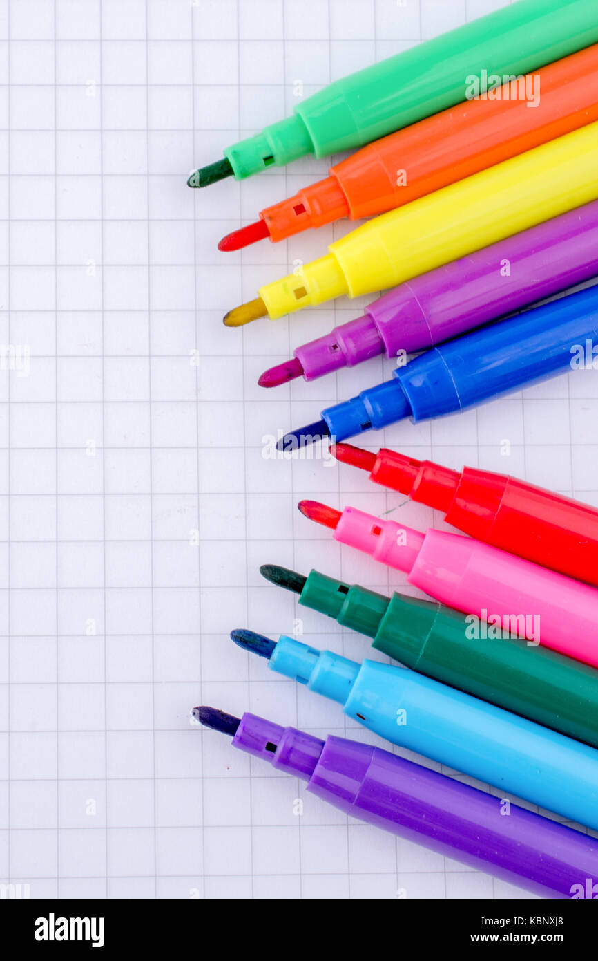 Colorful felt-tip pens on a notebook Stock Photo - Alamy