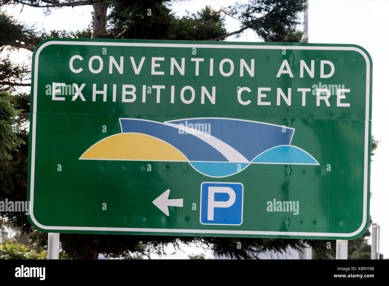 A large road sign to the Gold Coast Convention and Exhibition Centre on ...