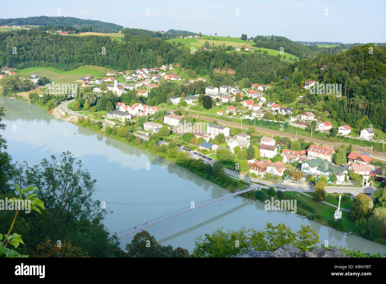 view to Wernstein at river Inn, Wernstein am Inn, Innviertel, Oberösterreich, Upper Austria, Austria Stock Photo