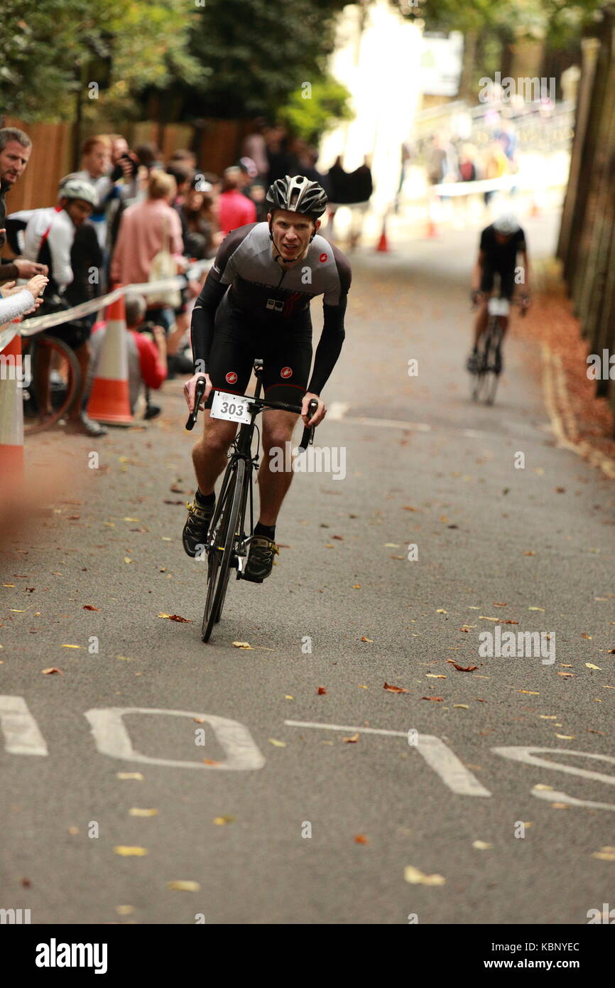 Cyclists Riding up Swains Lane in the Urban Hill Climb of 2017 Stock