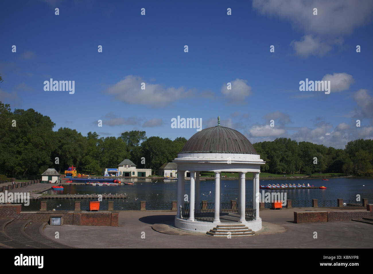 Bandstand and boating lake in Stanley Park, Blackpool Stock Photo