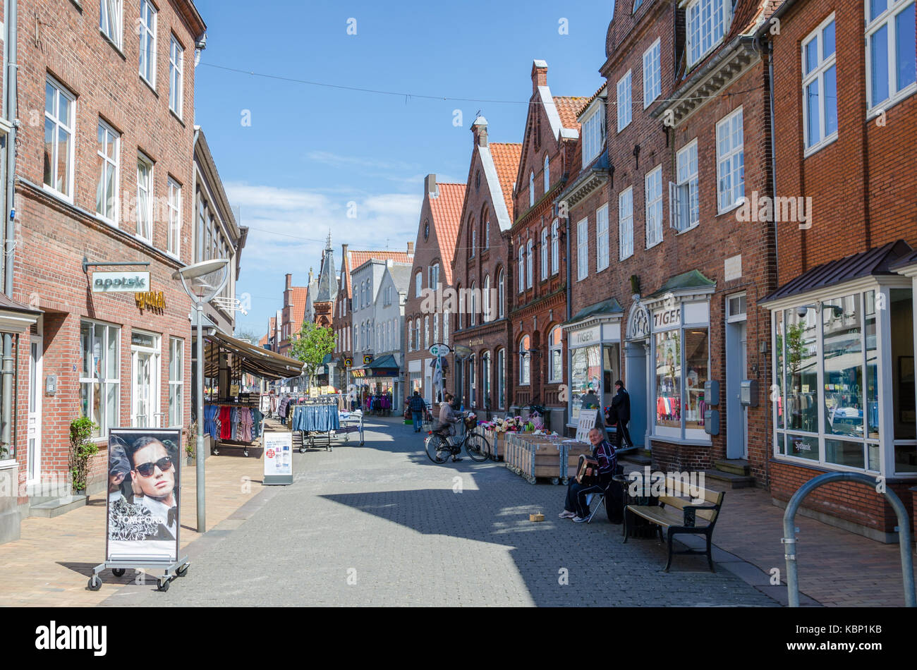 TONDER, DENMARK - APRIL 30 2012: Historical red brick buildings in small Danish town Tonder during early spring, Europe Stock Photo