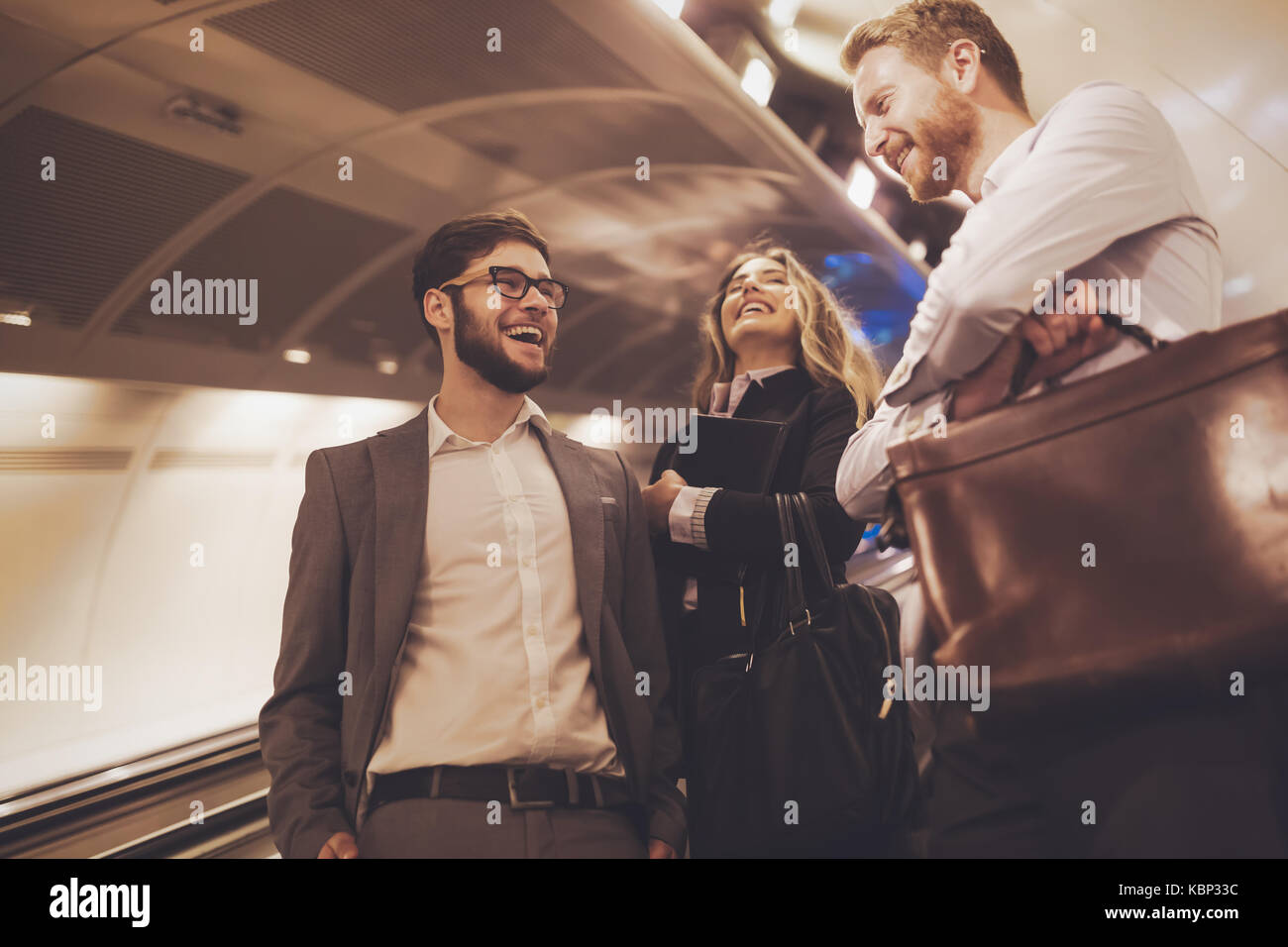 Business people waiting for subway transportation Stock Photo