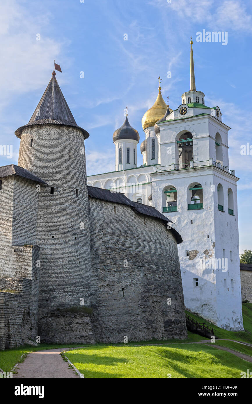 Stone fortress of ancient Russia in Pskov Stock Photo