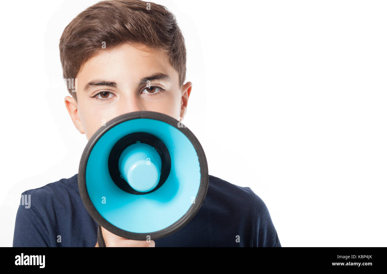 teenager with megaphone Stock Photo