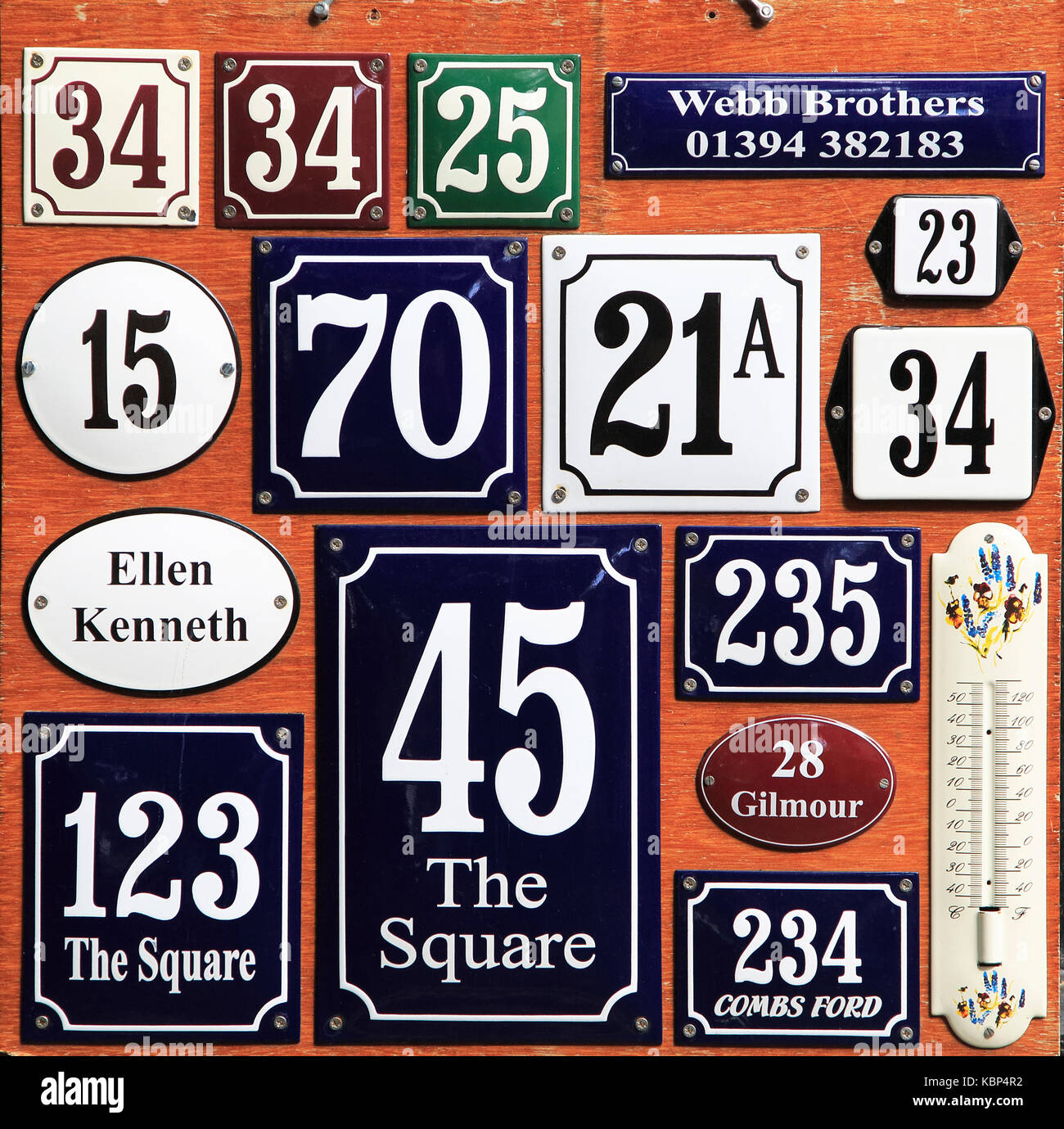 Display of property house numbers at b Brothers hardware store