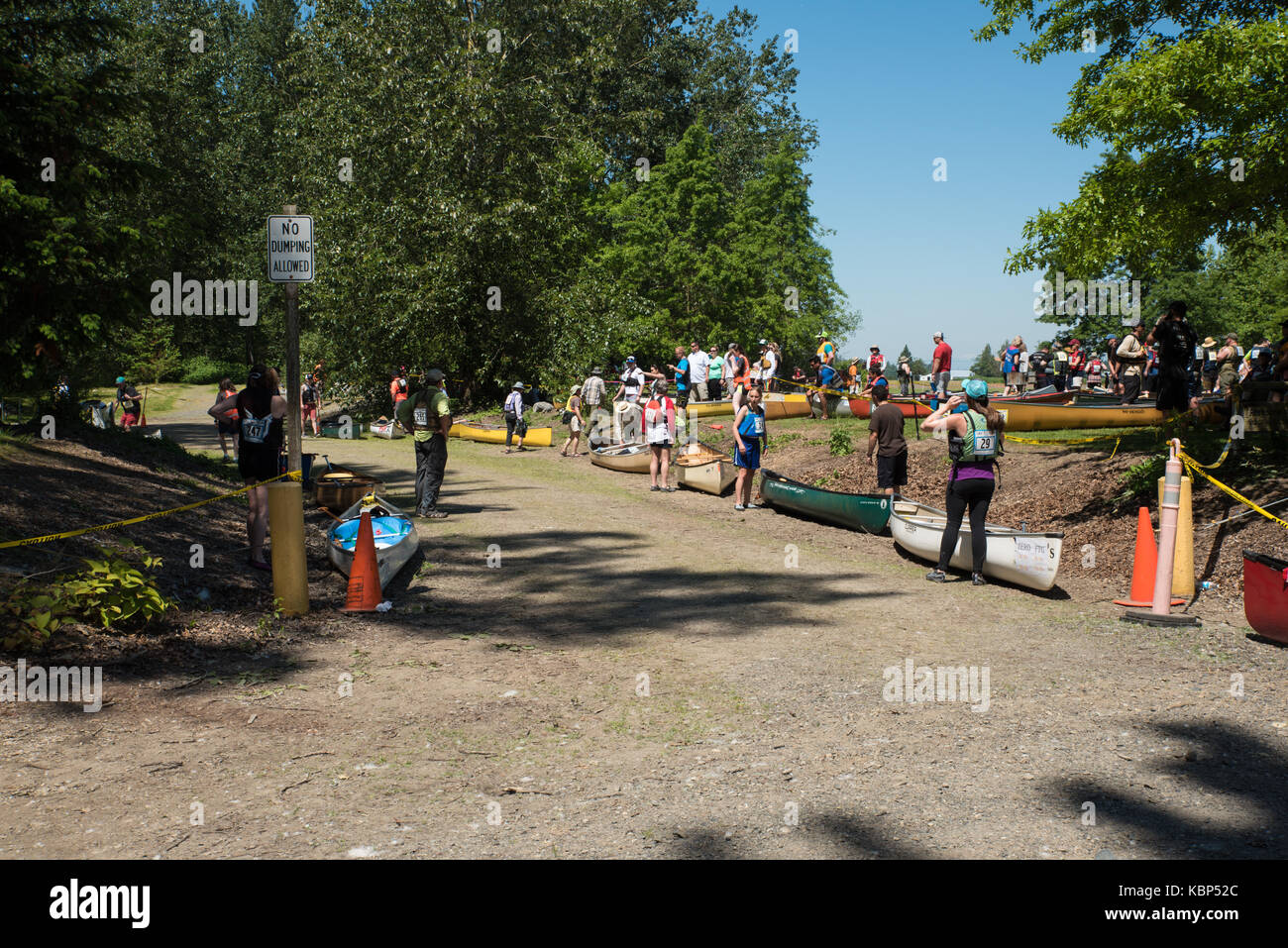 Lined Up in Riverside Park Canoe teams line up in Everson's Riverside