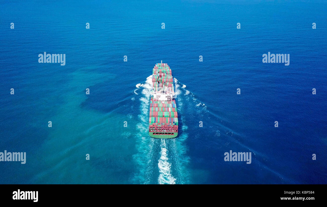 Large container ship at sea - Aerial image Stock Photo - Alamy