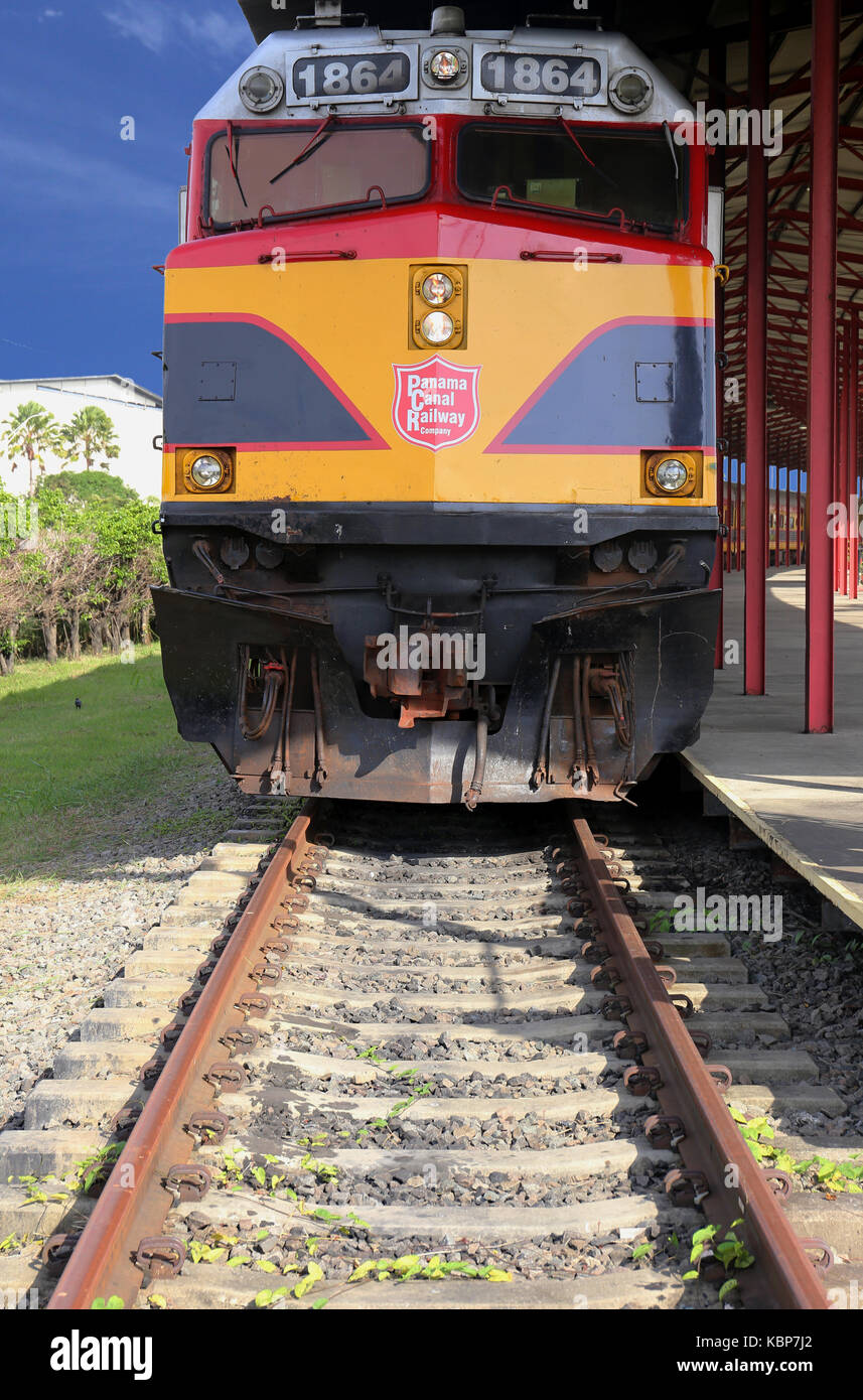 Panama Canal Railway, Locomotive in the Railwaystation in the City of Colon, Panama, May 2015 Stock Photo