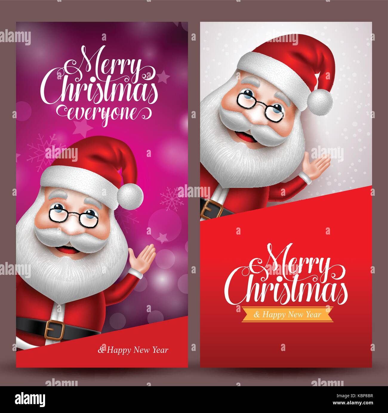 Christmas background and vector banners with santa claus waiving hand in colorful background for christmas greetings