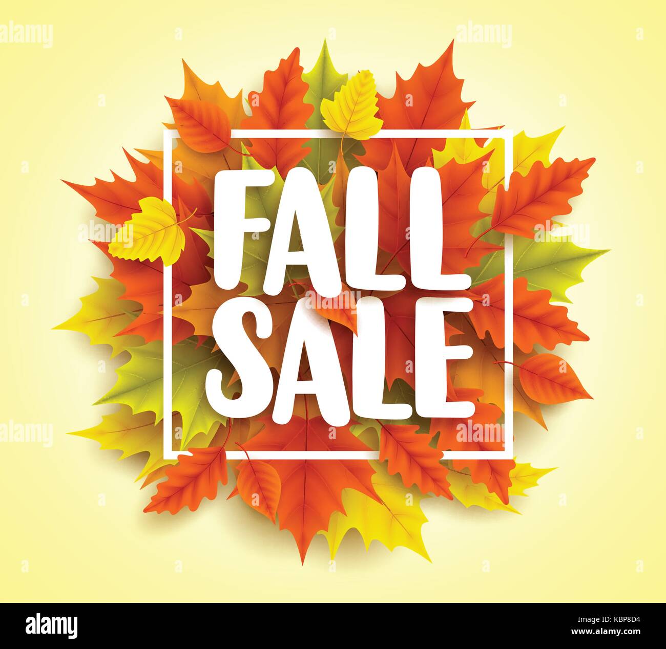 Fall sale text vector banner with colorful 3D realistic autumn maple ...