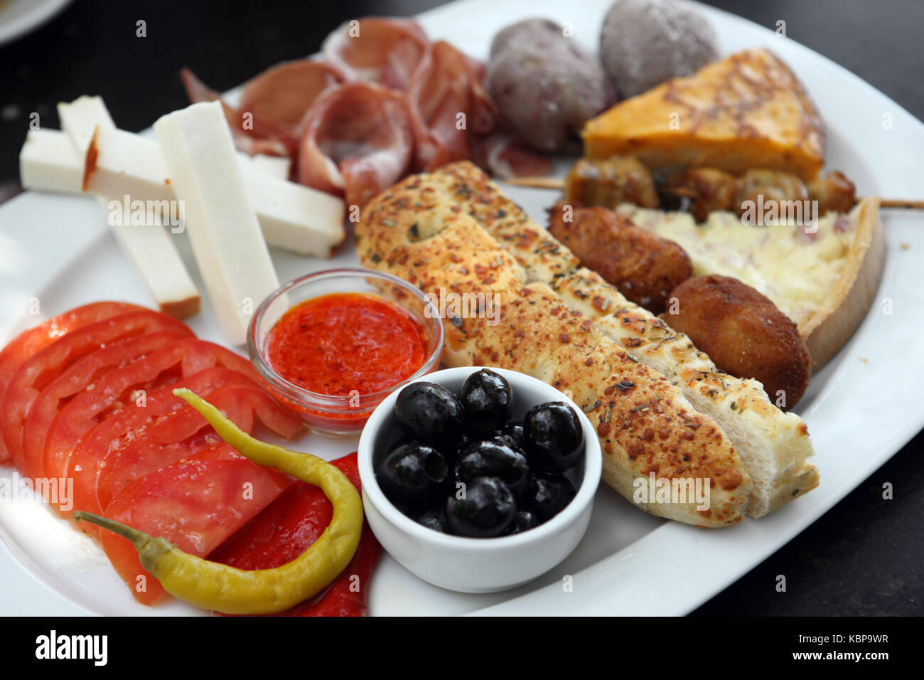 Plate of traditional Spanish food on the island of Fuerteventura Stock