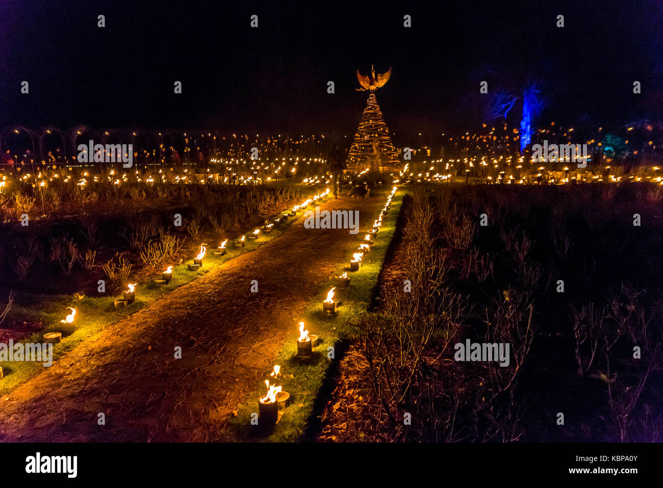 Fire walk and candle for christmas decoration outdoor Stock Photo - Alamy