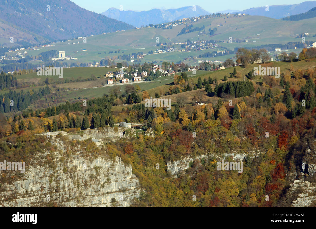 panorama of the mountains of northern italy with the town of Asiago and