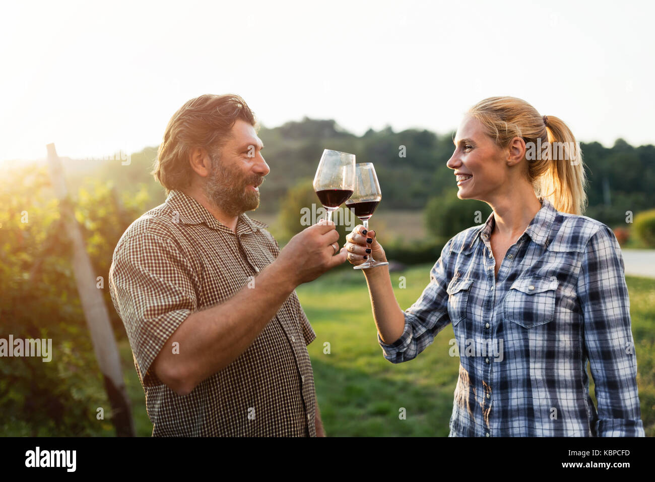People tasting wine in vineyard Stock Photo - Alamy