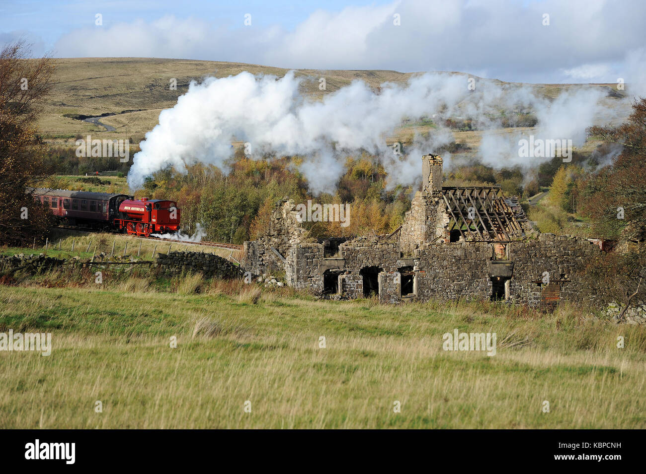 71515 passes the ruins of Ty Rheinallt farm with a "Ghost train" for