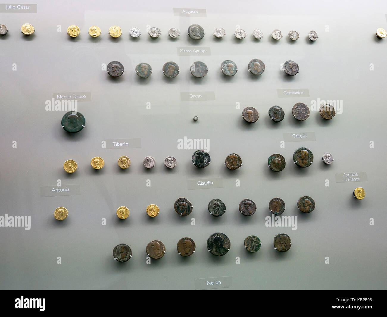 Monedas romanas. Museo nacional de arte romano. Mérida. Badajoz. Extremadura. España Stock Photo