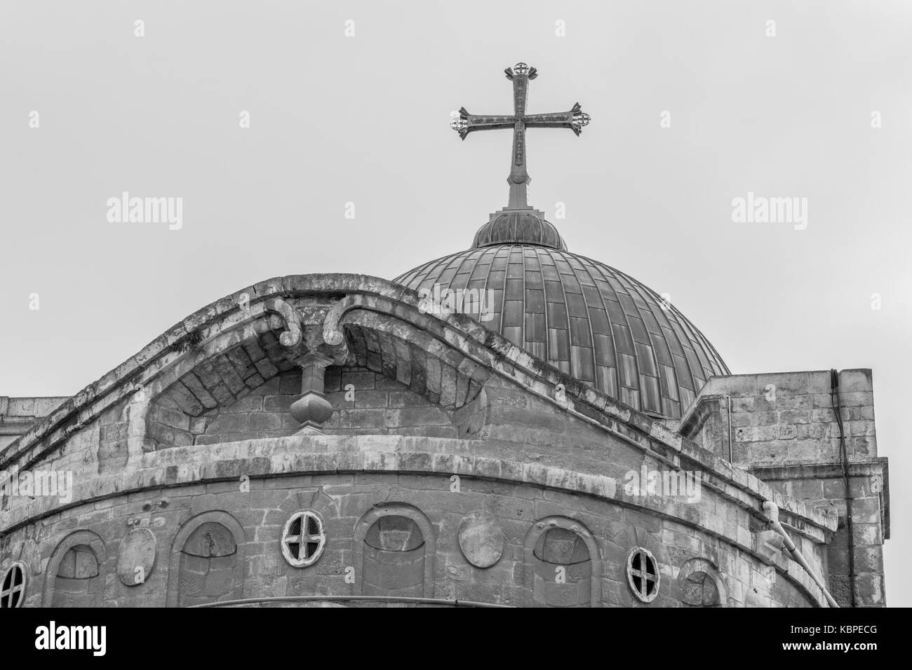 Dome of Holy Sepulchre black and white Stock Photo