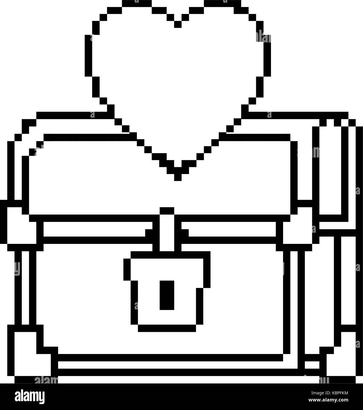 pixelated treasure chest with heart vector illustration design Stock ...