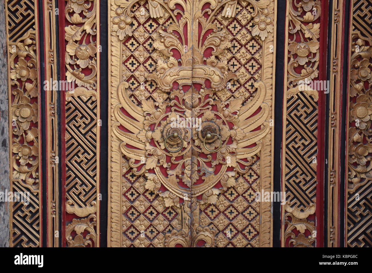 Nice decorated door of a house in Ubud, Bali - Indonesia Stock Photo