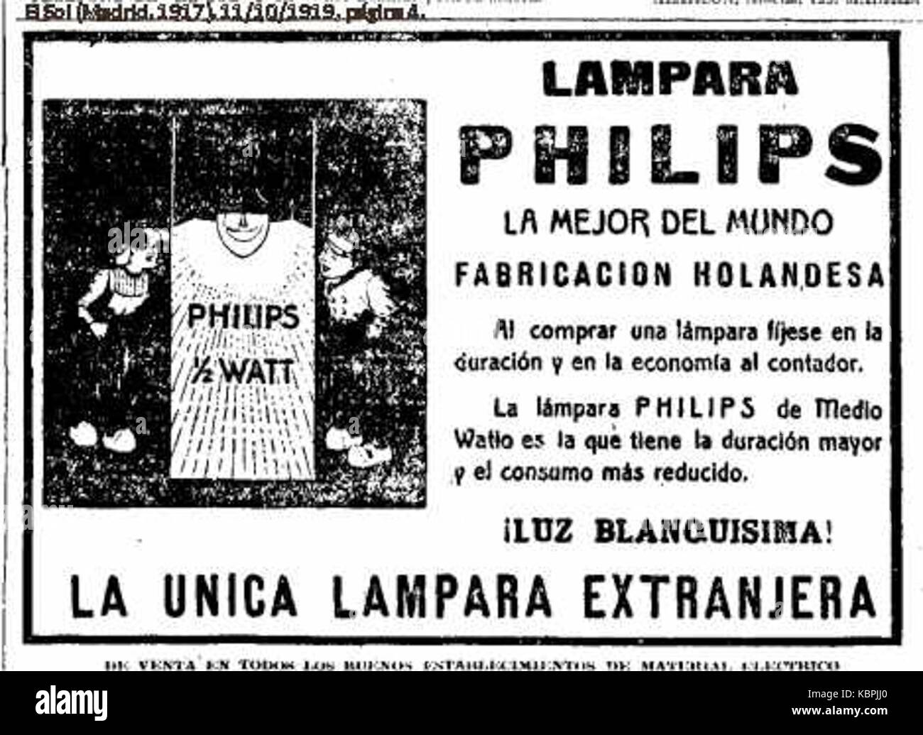 1919 Philips lampara Stock Photo