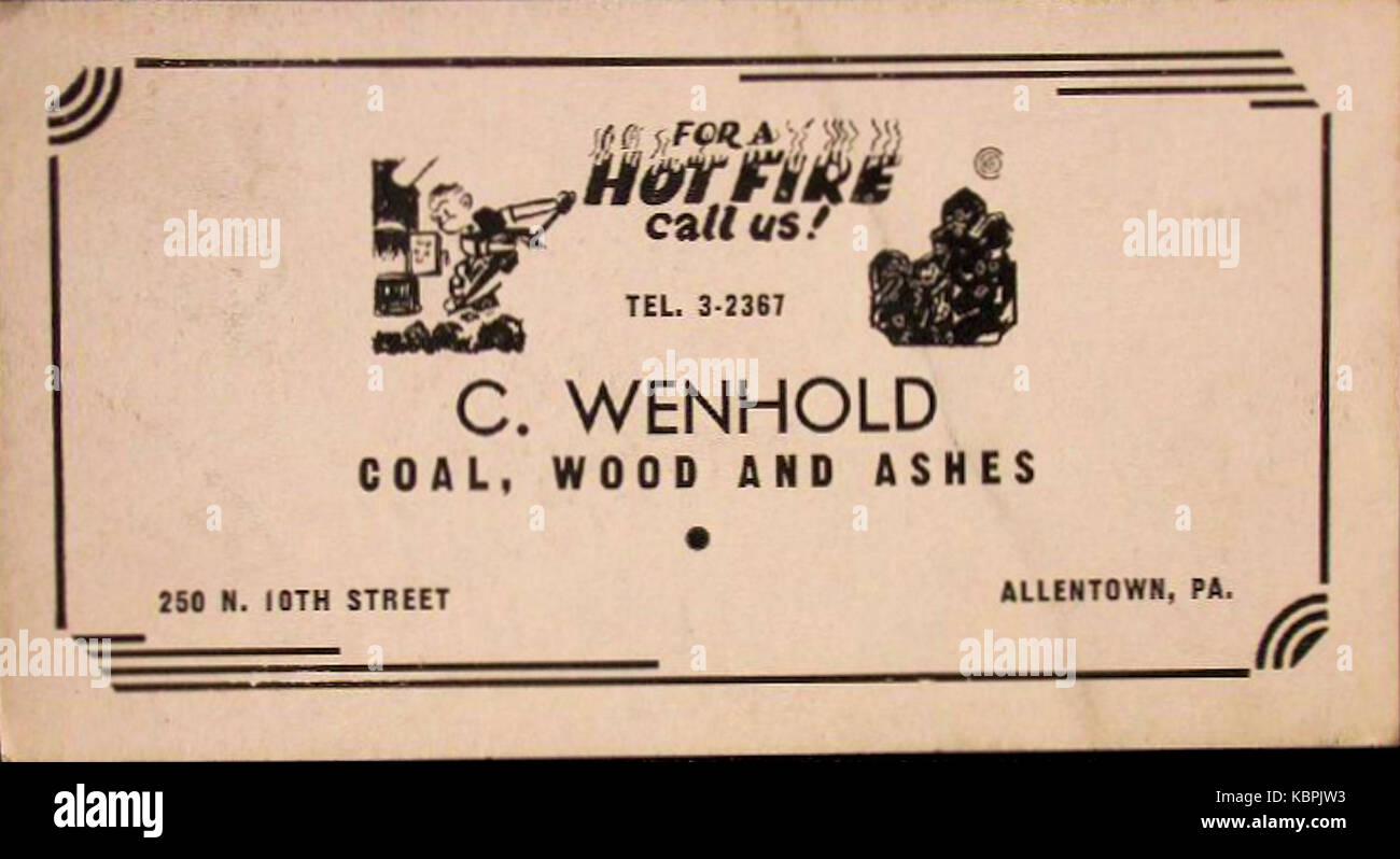 1913   C Weinhold Trade Card Allentown PA Stock Photo