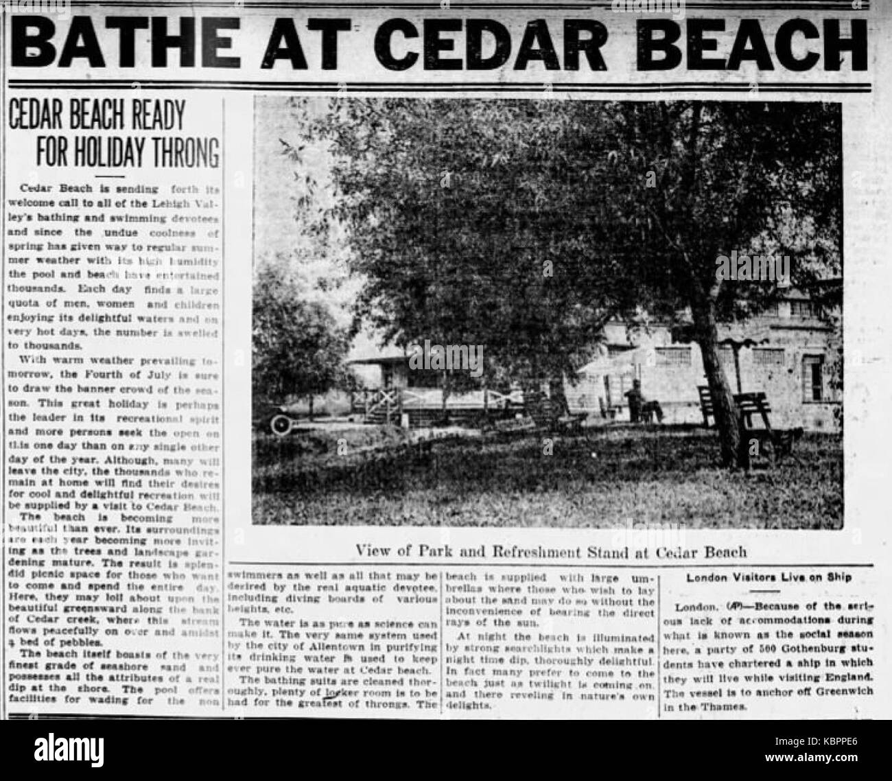 1922   Ceader Beach Pool Ad   4 Jul   Allentown PA Stock Photo
