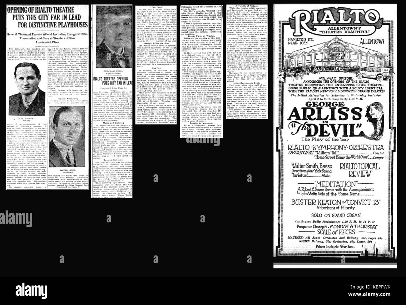 1921 Rialto Theater Opening 21 Apr MC Allentown PA Stock Photo Alamy