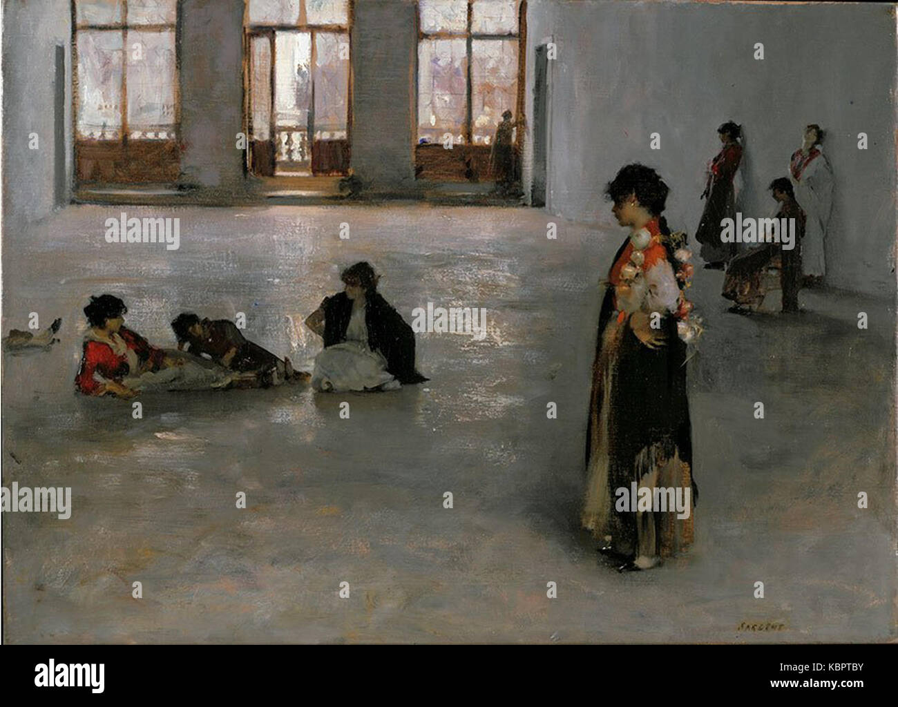 A painting by John Singer Sargent, titled 'Venetian Women in the Palazzo Rezzonico,' created around 1880, portraying the elegance of Venetian society. Stock Photo