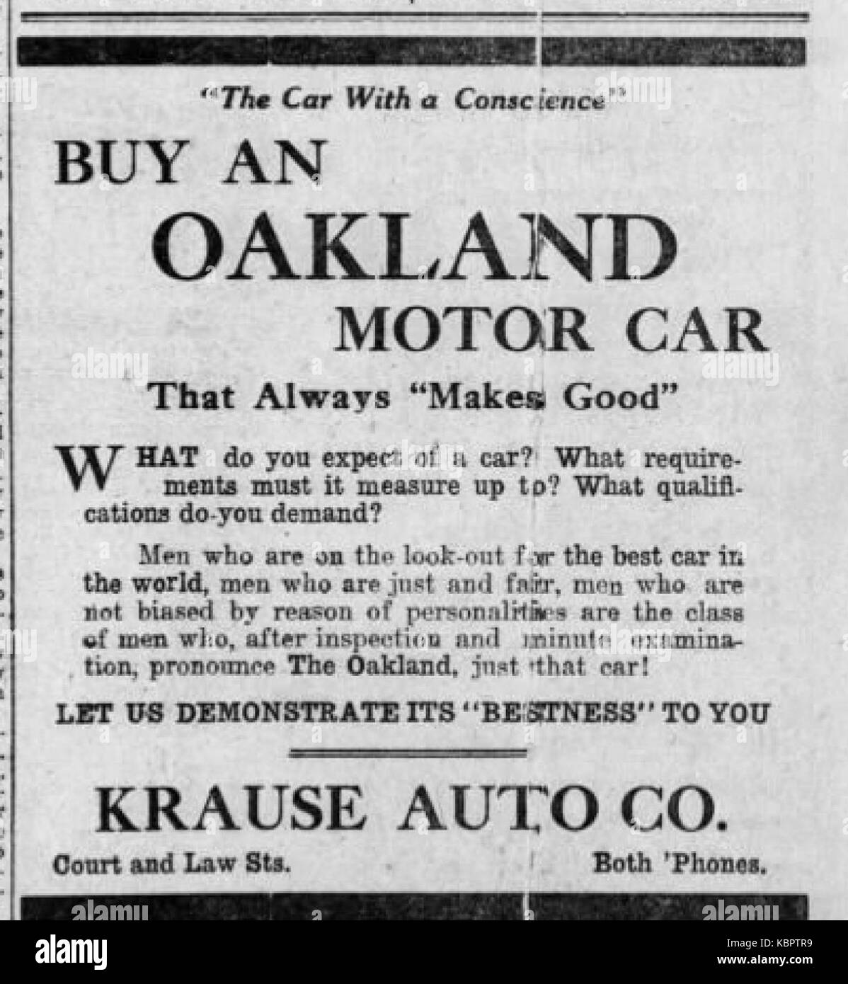 1913   Krause Auto Company   18 Mar MC   Allentown PA Stock Photo
