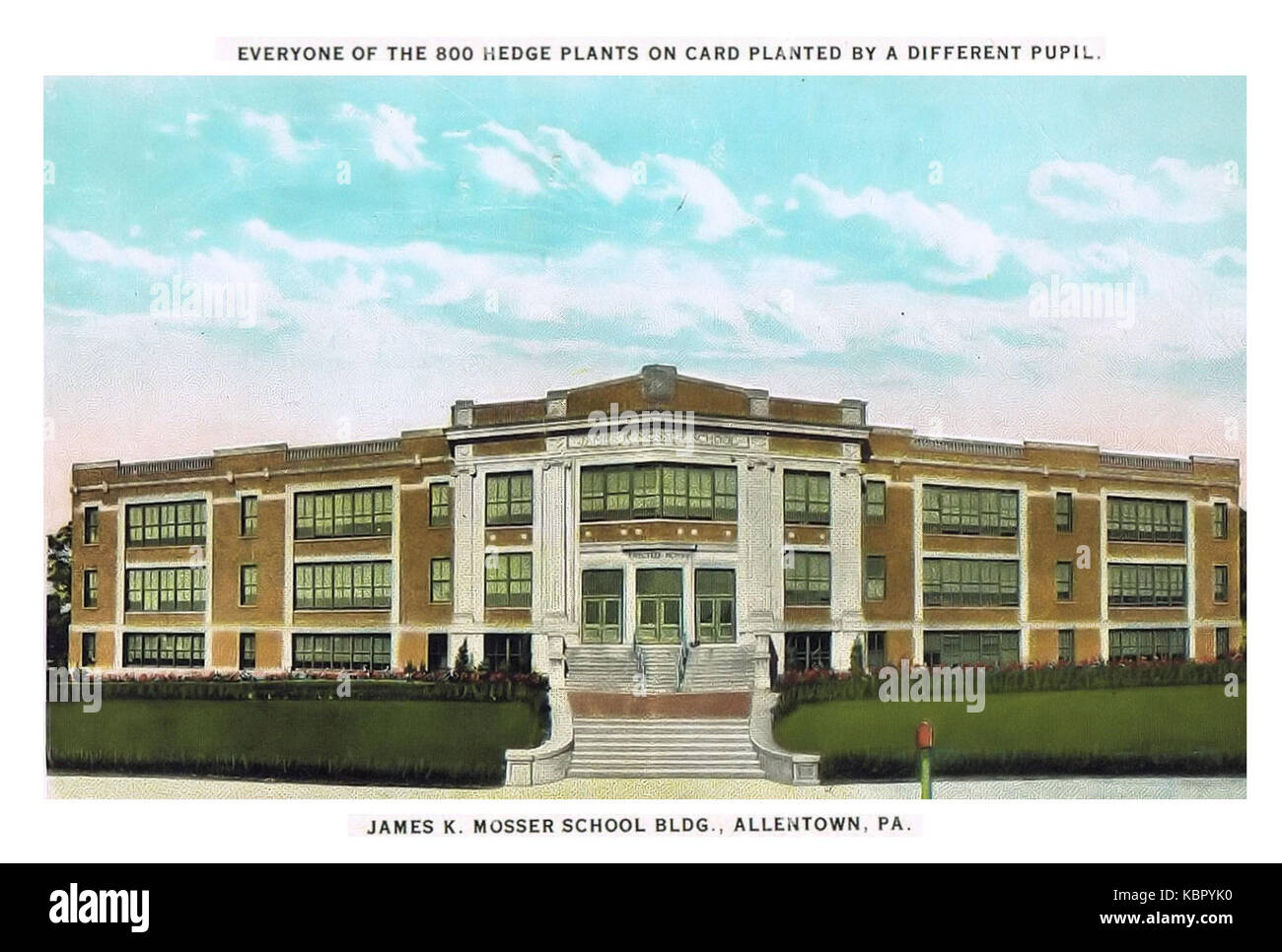 1920 James K Mosser Elementary School Postcard Allentown PA Stock Photo
