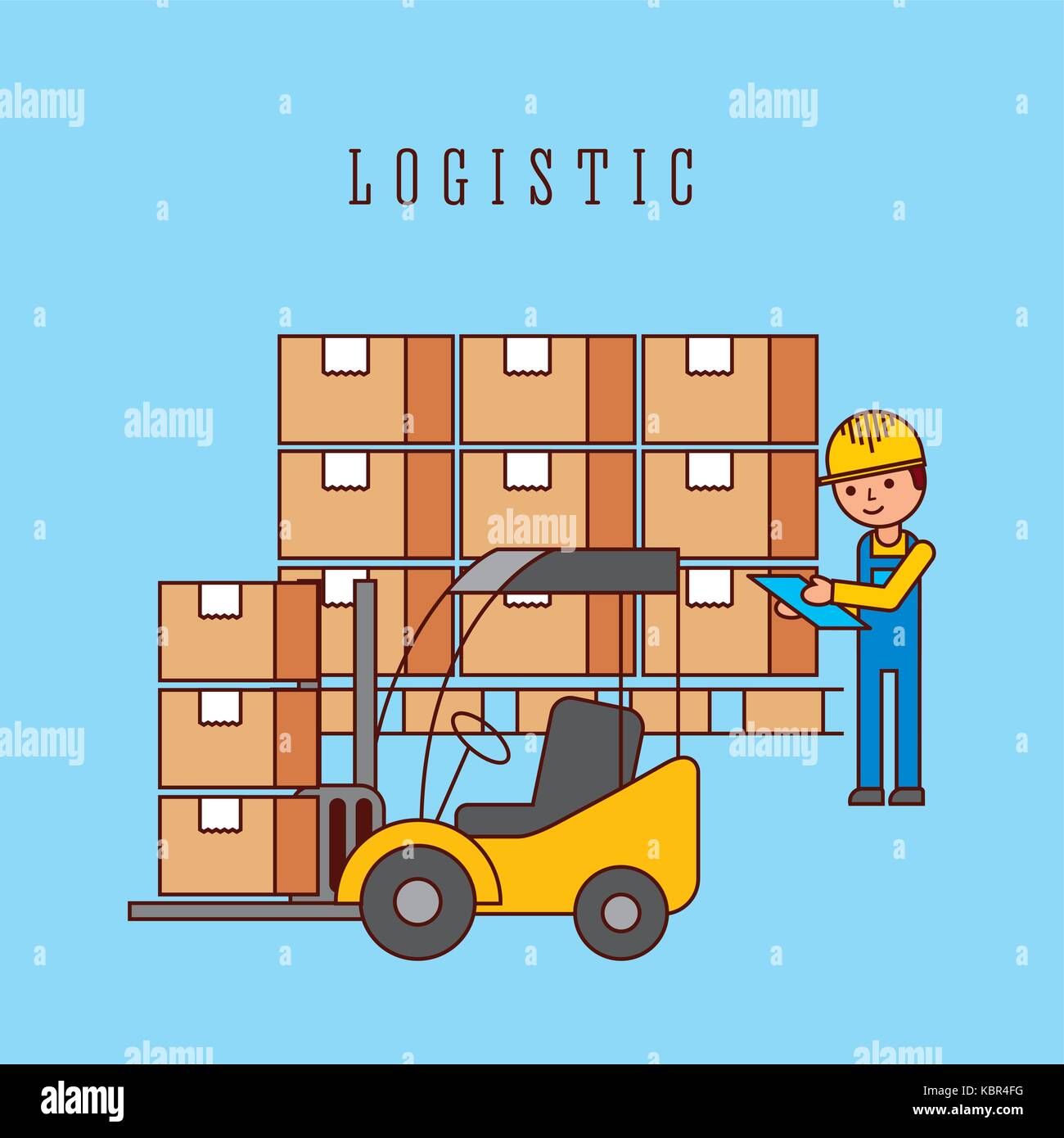logistic forklift loading cardboard boxes and worker Stock Vector Image ...