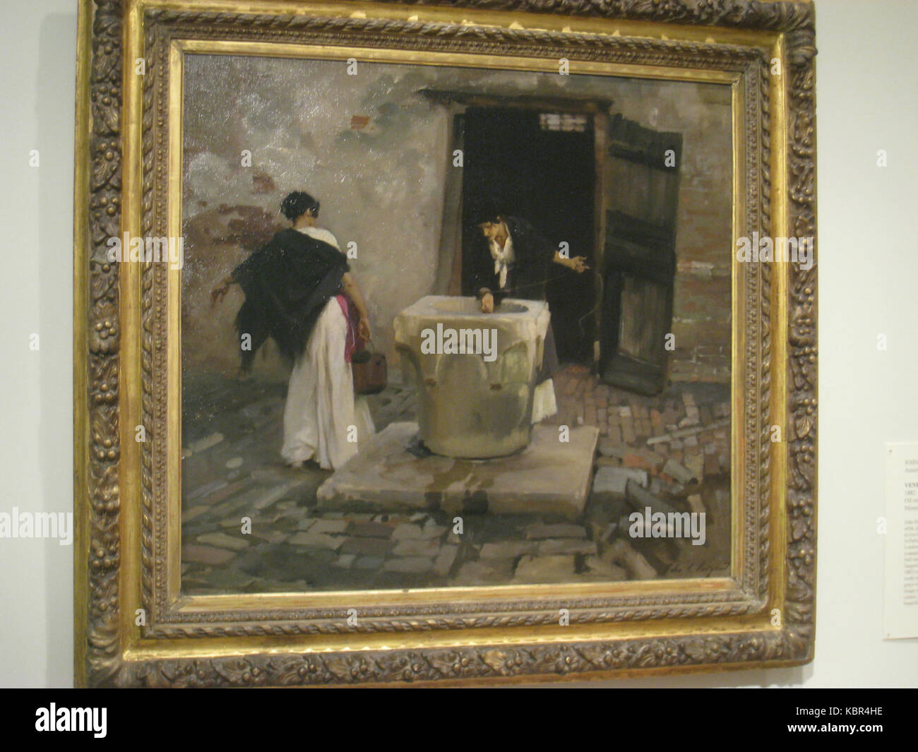 This painting by John Singer Sargent, created between 1880 and 1882, depicts Venetian water carriers. It portrays the traditional method of transporting water in Venice, capturing the local customs and environment during the late 19th century. Stock Photo