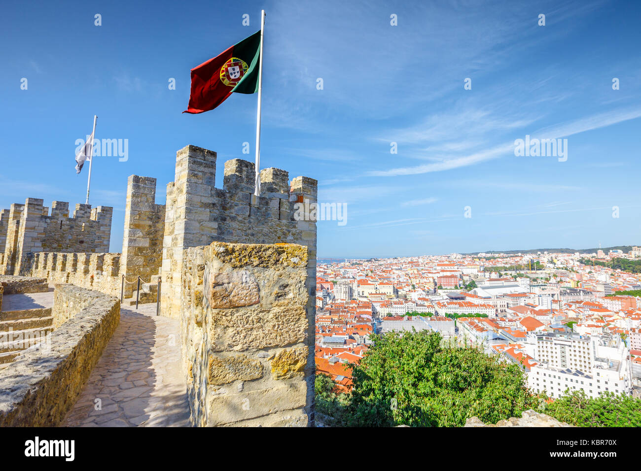 Lisbon Castle Flag Stock Photo
