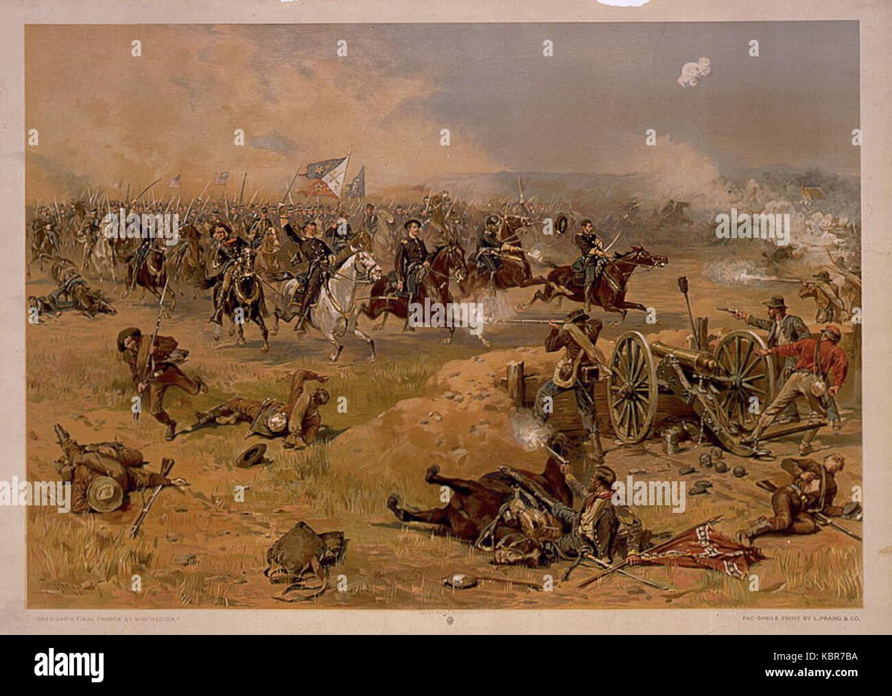Sheridan's final charge at the Battle of Winchester, a key moment in the American Civil War, demonstrated the effectiveness of cavalry in battle. This charge helped secure a decisive Union victory. Stock Photo