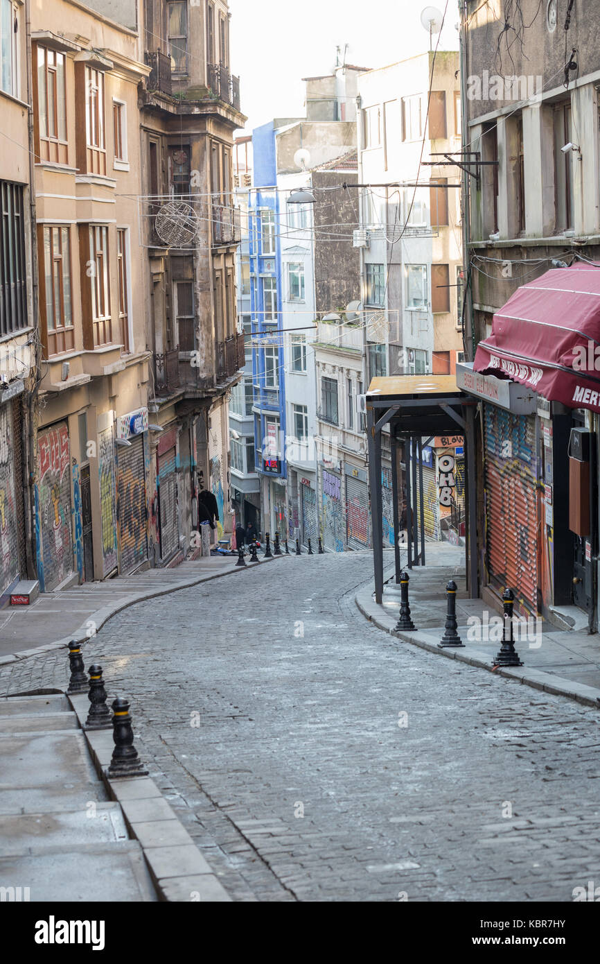 ISTANBUL, TURKEY - JANUARY 11, 2015 - Early Sunday morning in Istanbul. Shops are closed, no people. Stock Photo