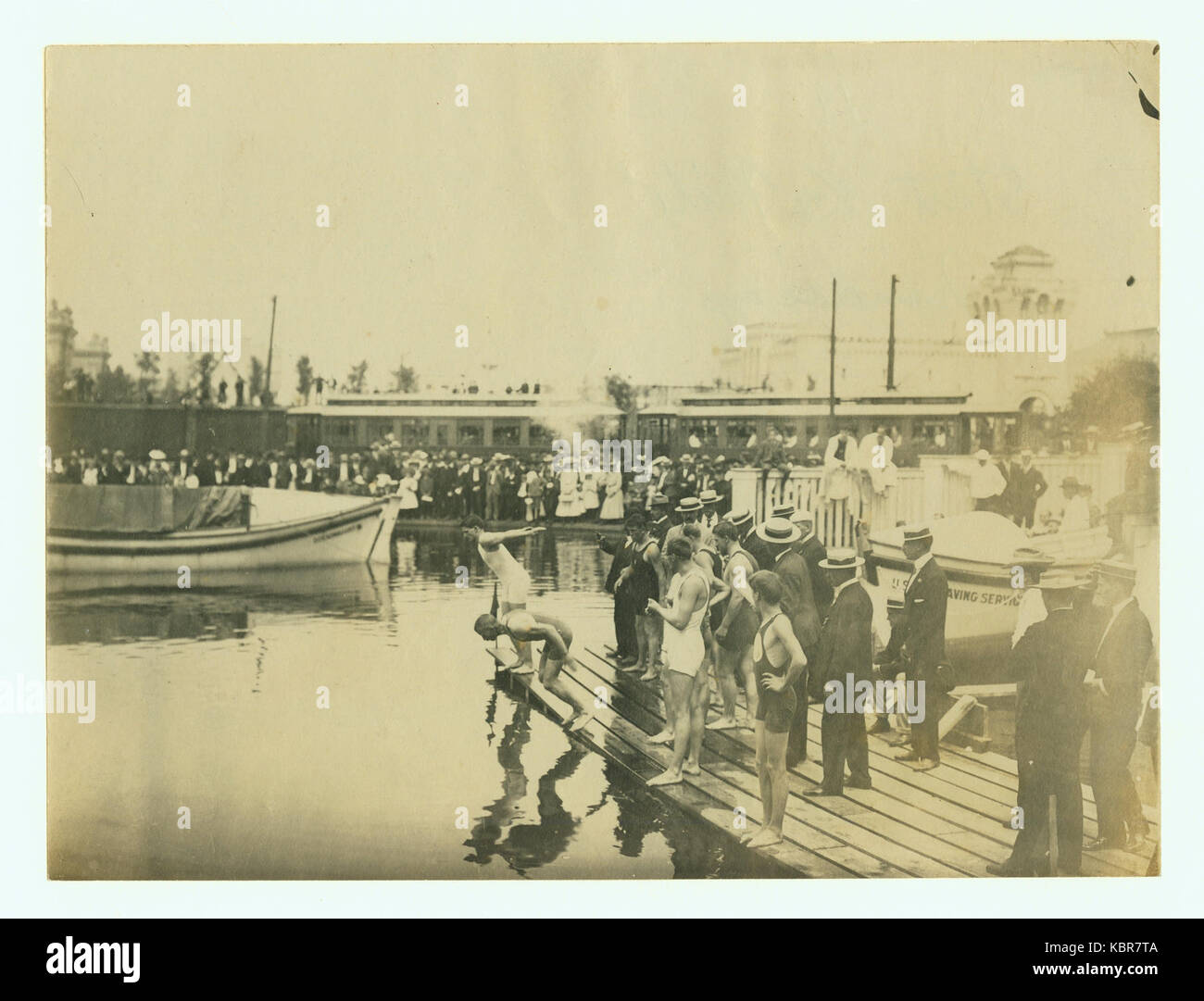 1904 Olympics  Start of one half mile handicap (swim) Stock Photo