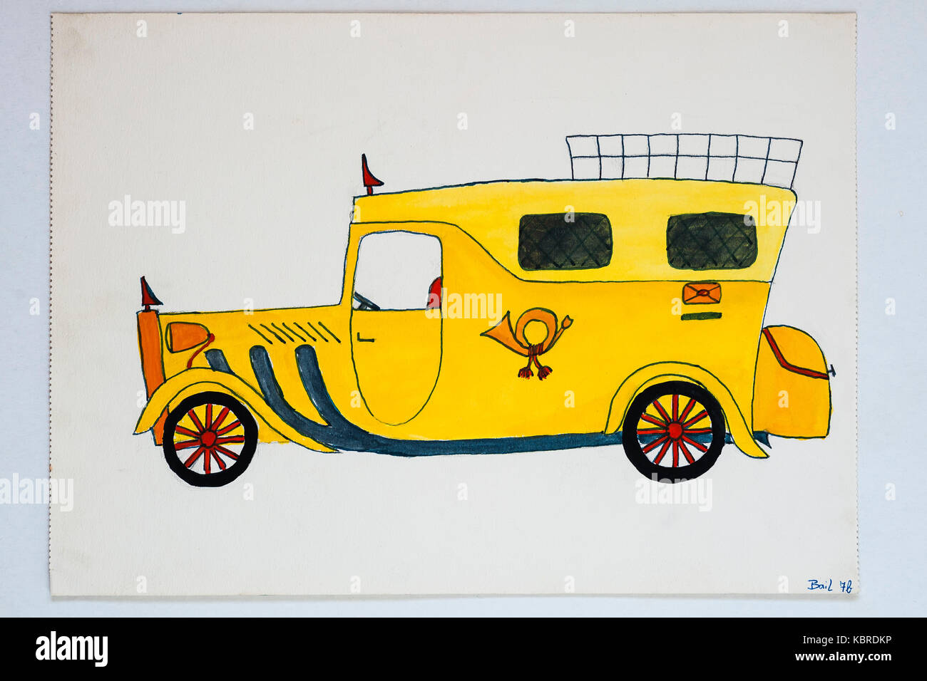 Postbus, drawing, children's drawing, 13 years, Germany Stock Photo