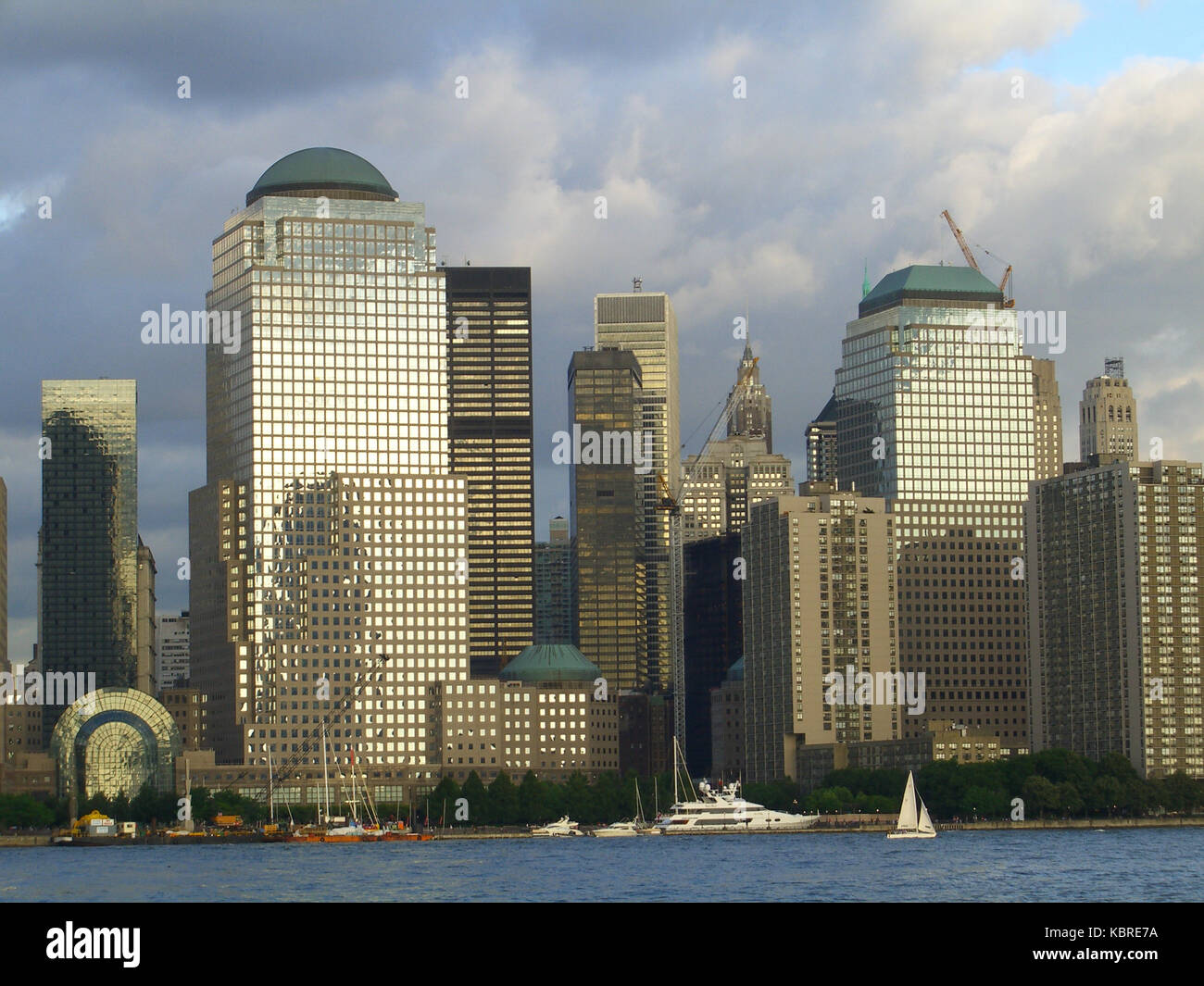 New York City downtown skyline as seen from the Hudson River Stock ...