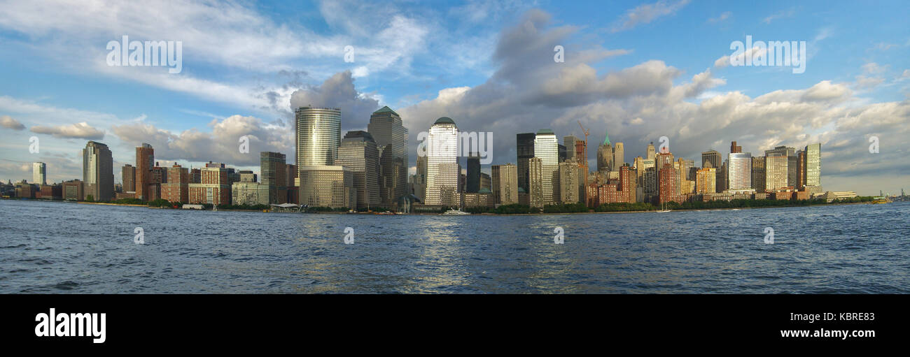 New York City downtown skyline as seen from the Hudson River Stock ...
