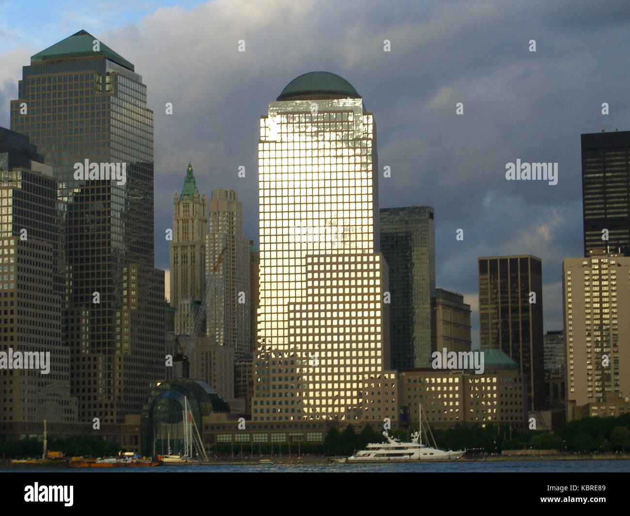 New York City downtown skyline as seen from the Hudson River Stock ...
