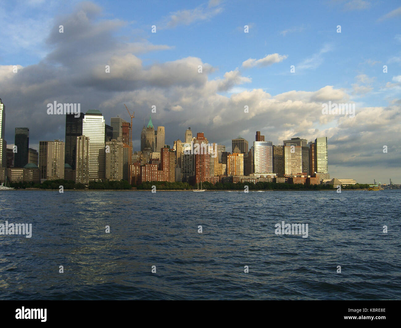 New York City downtown skyline as seen from the Hudson River Stock ...