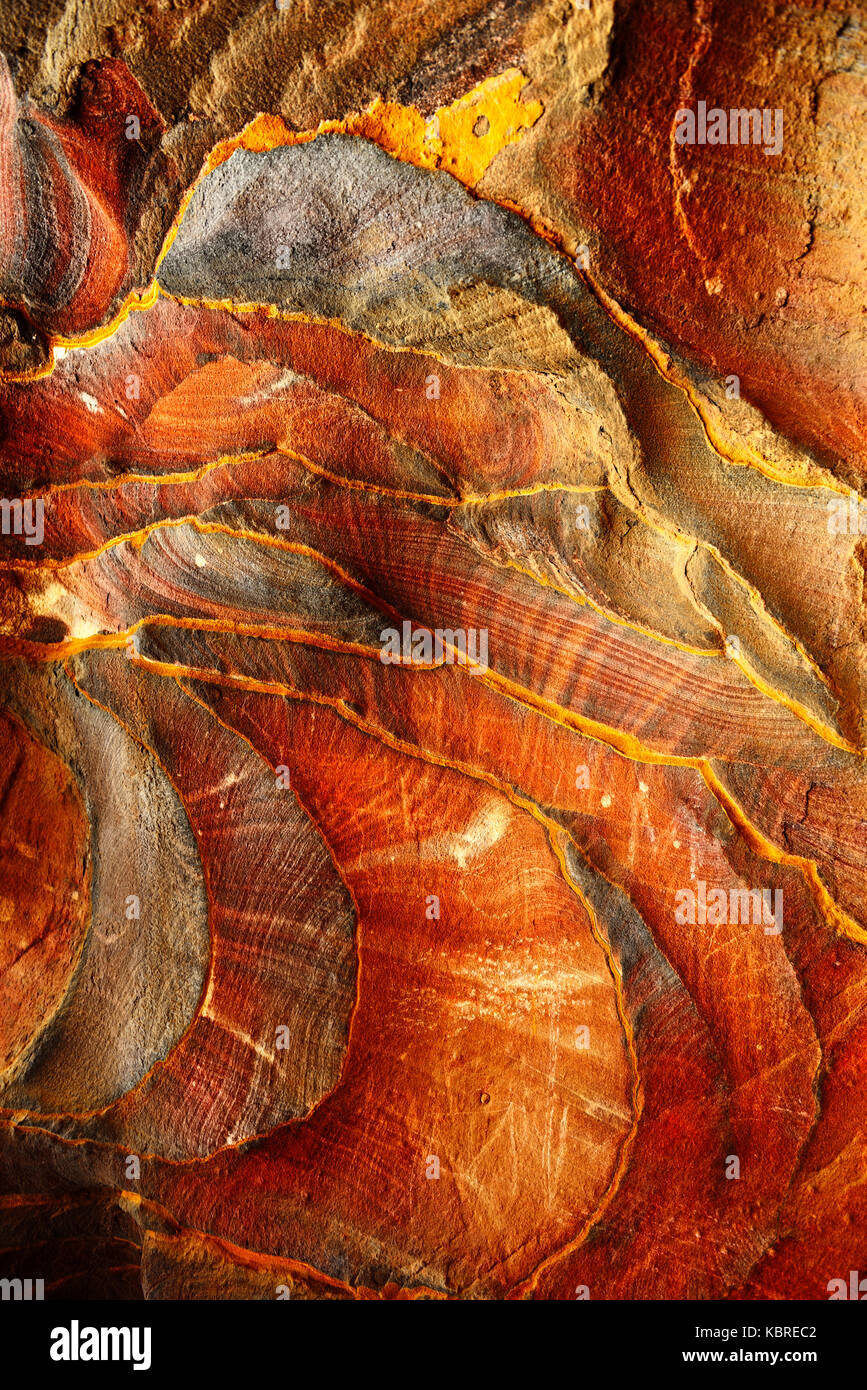 Colourful rock-formations in Petra, Wadi Musa, Jordan Stock Photo