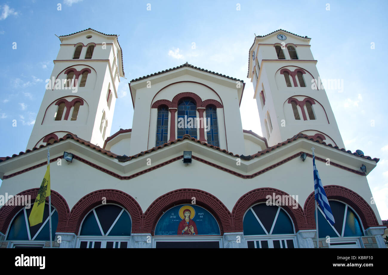 orthodox church with clouds, blue sky and flags Stock Photo - Alamy