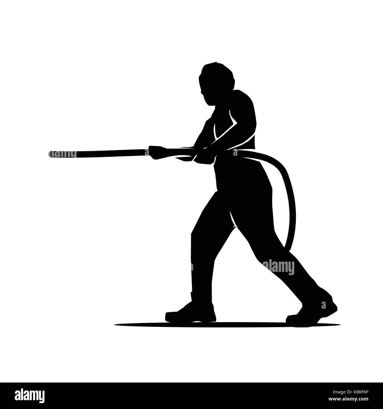 Man pull a rope silhouette, silhouette design, isolated on white