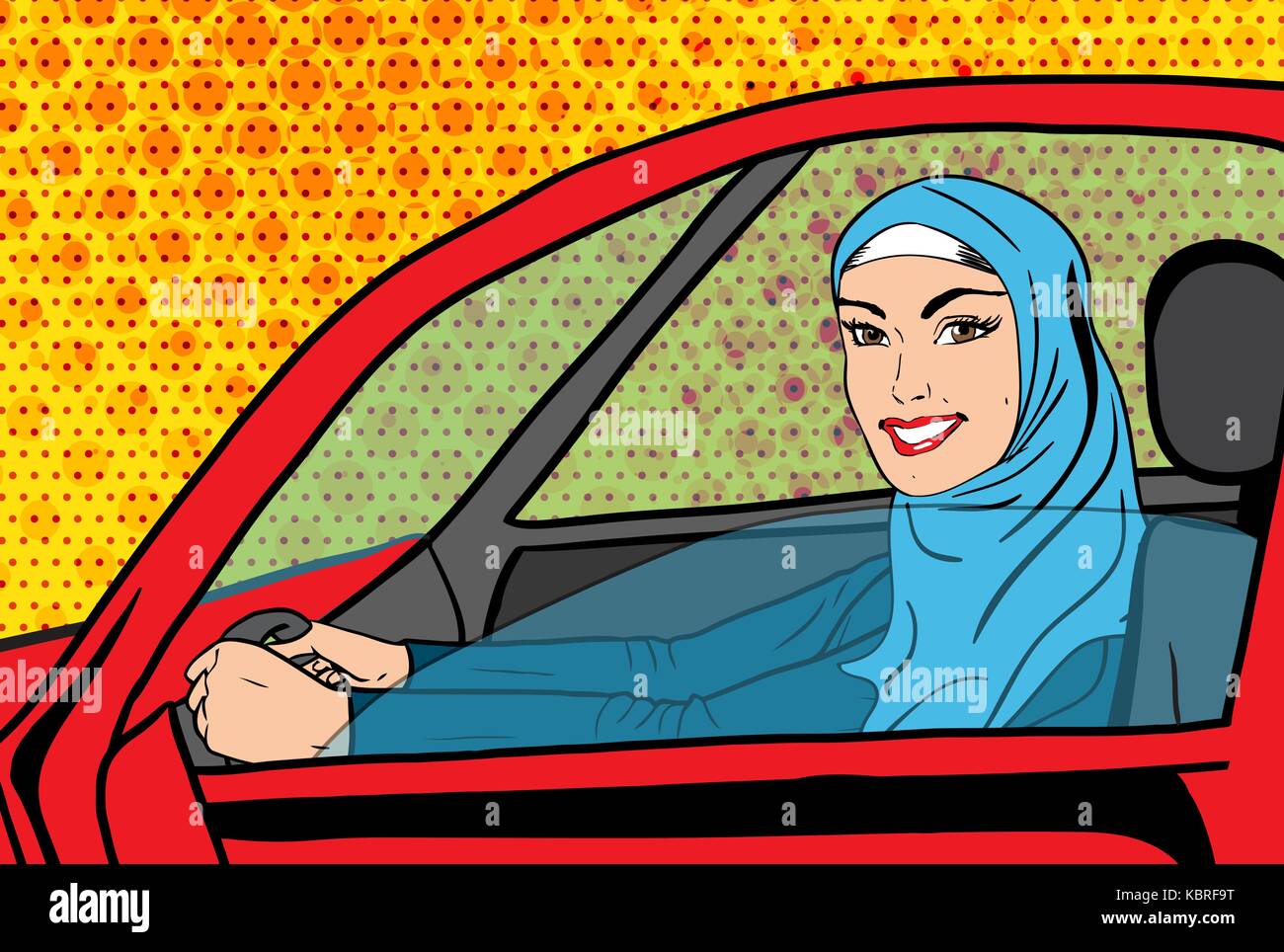 Vector pop art muslim woman in car Stock Vector Image & Art - Alamy
