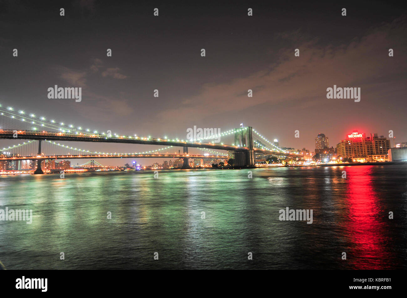 New York City - June 27, 2008: Brooklyn Bridge closeup over East River ...