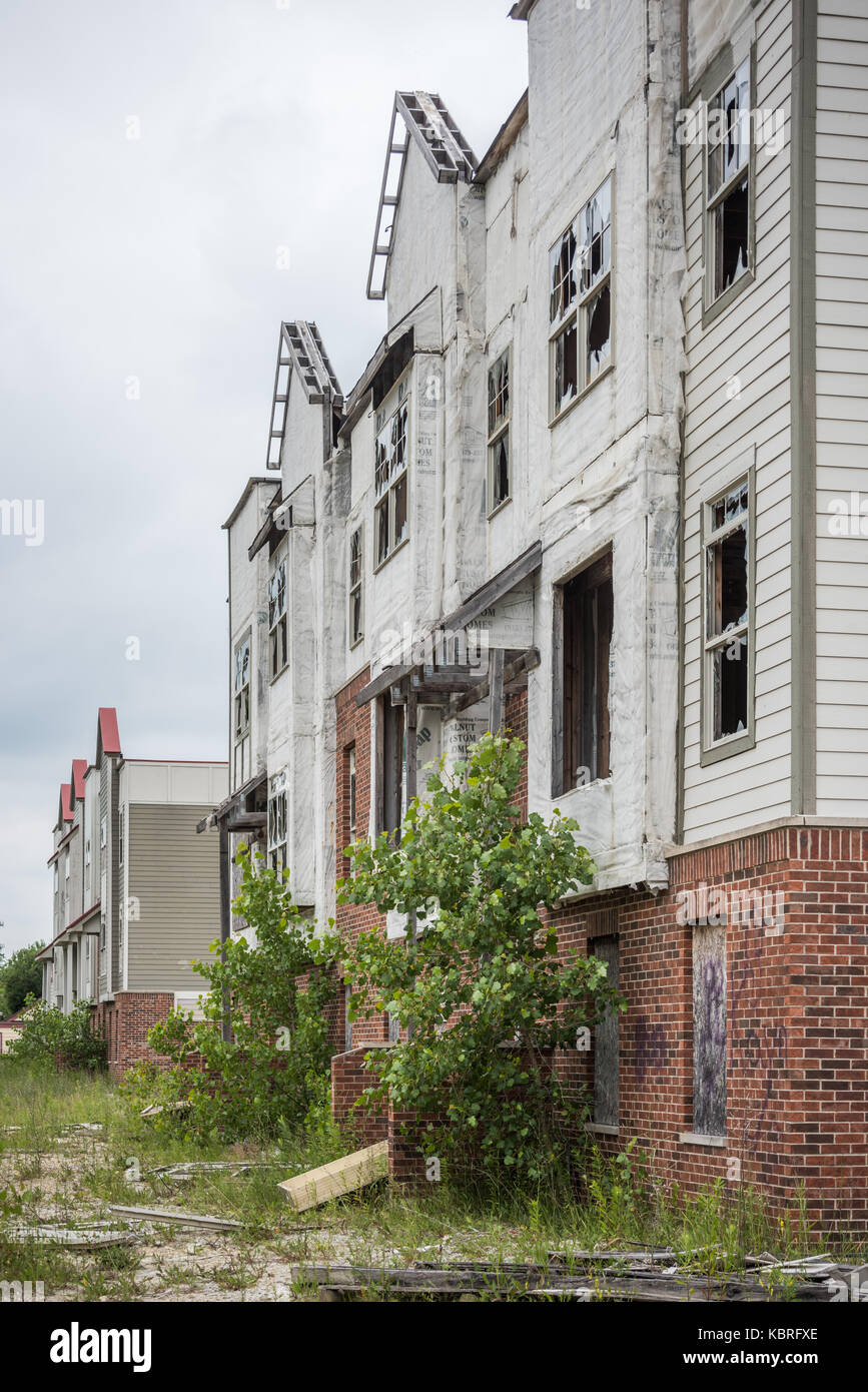 Speculative housing subdivision in disrepair that was never completed